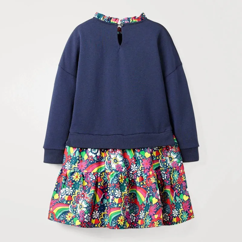 Toddler/Kid Girl Rainbow Design Long Sleeve Dress