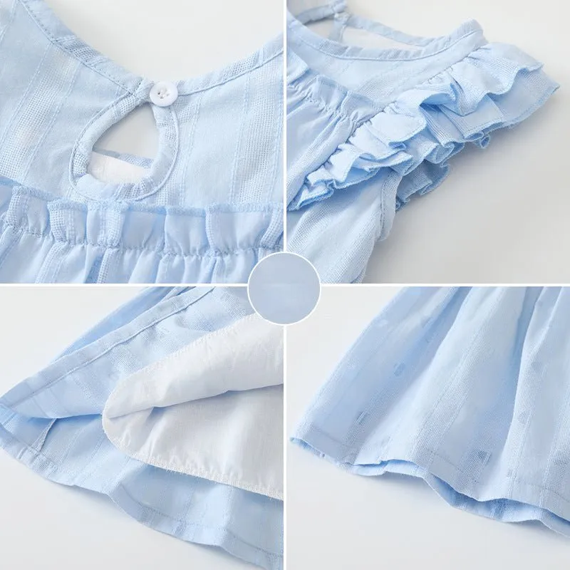 Toddler/Kid Girl's Blue Cotton Dress with Hairband Set