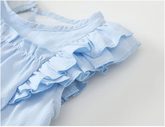 Toddler/Kid Girl's Blue Cotton Dress with Hairband Set