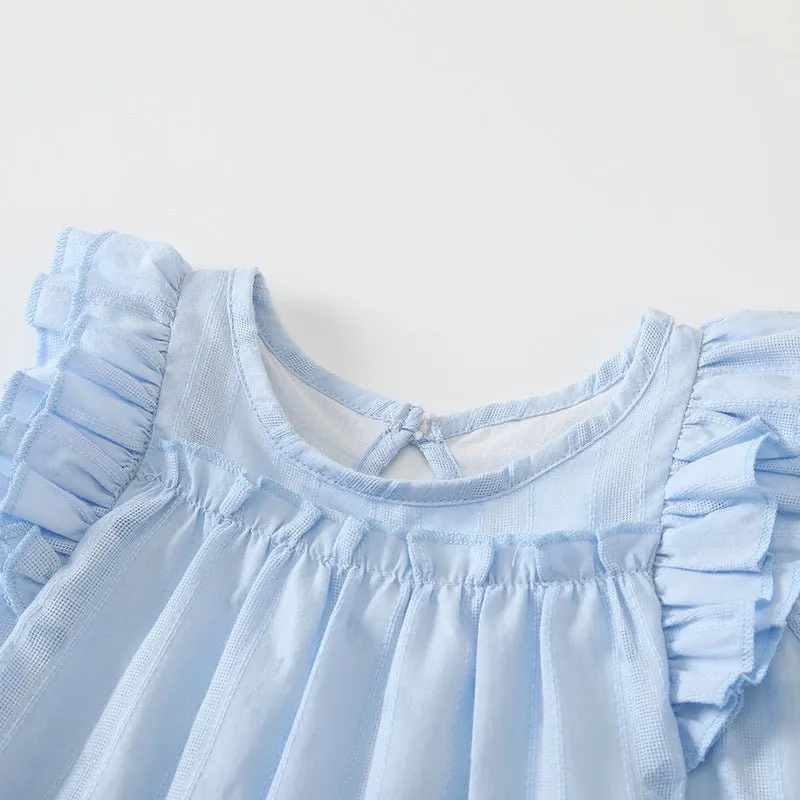 Toddler/Kid Girl's Blue Cotton Dress with Hairband Set