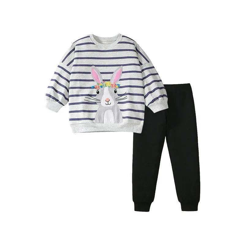 Toddler/Kid Girl's Cartoon Bunny Design Sweatshirt with Leggings Set