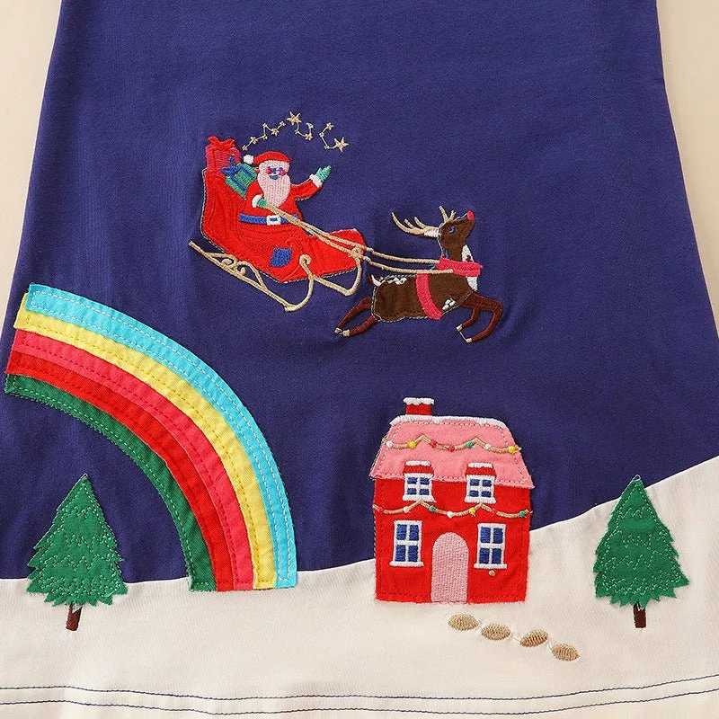 Toddler/Kid Girl's Christmas Design Dress with Rainbow Print