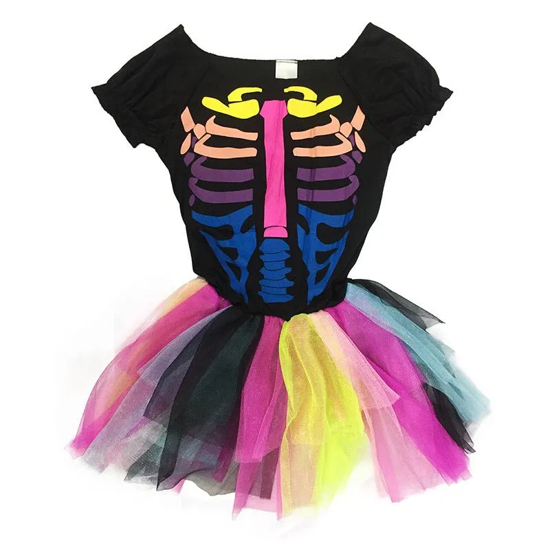 Toddler/Kid Girl's Colorful Skeleton Halloween Costume