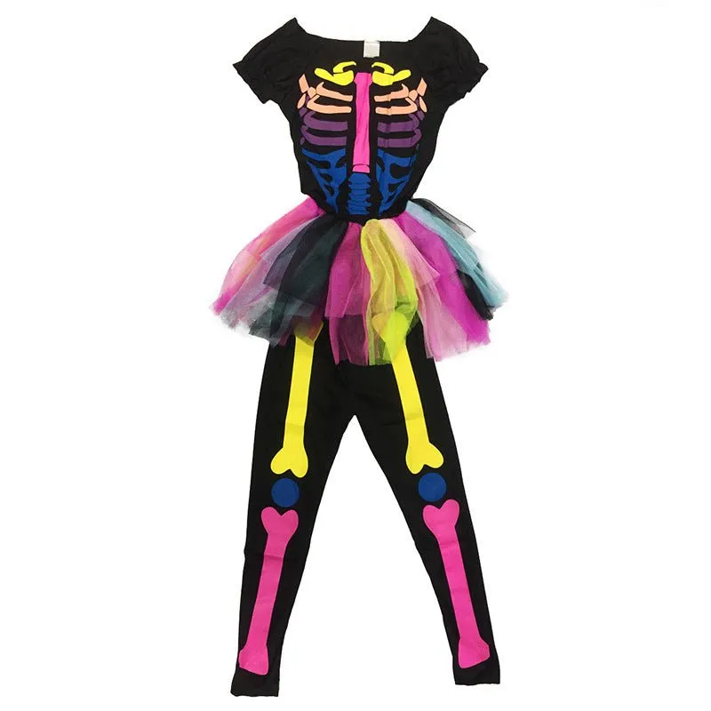 Toddler/Kid Girl's Colorful Skeleton Halloween Costume