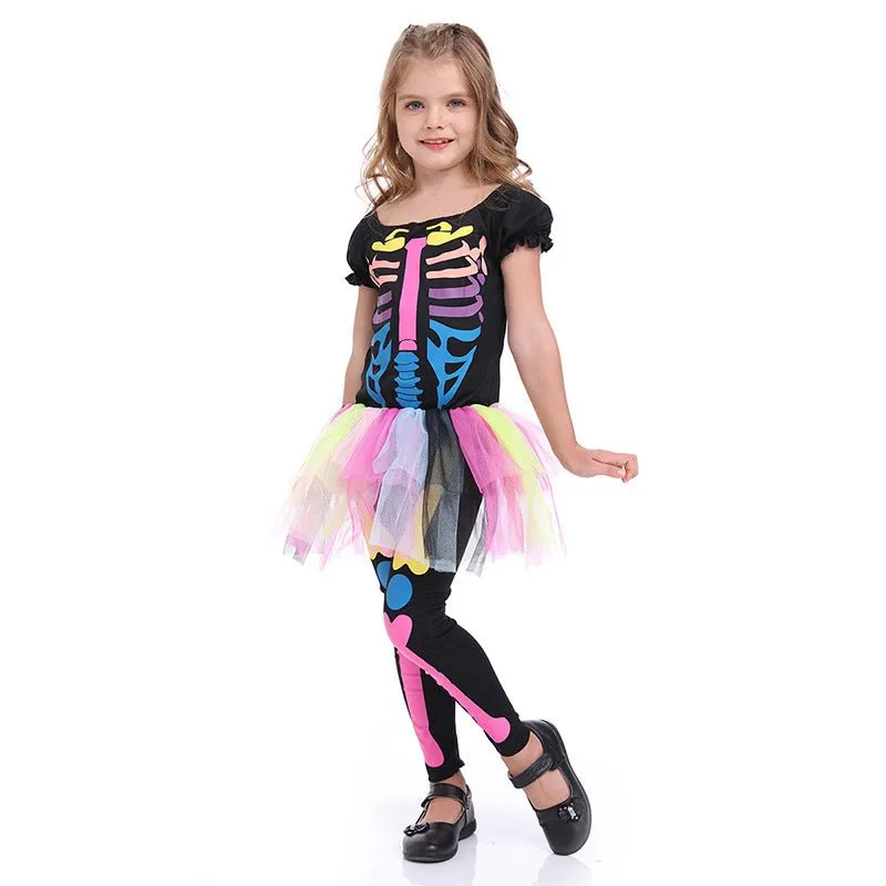 Toddler/Kid Girl's Colorful Skeleton Halloween Costume