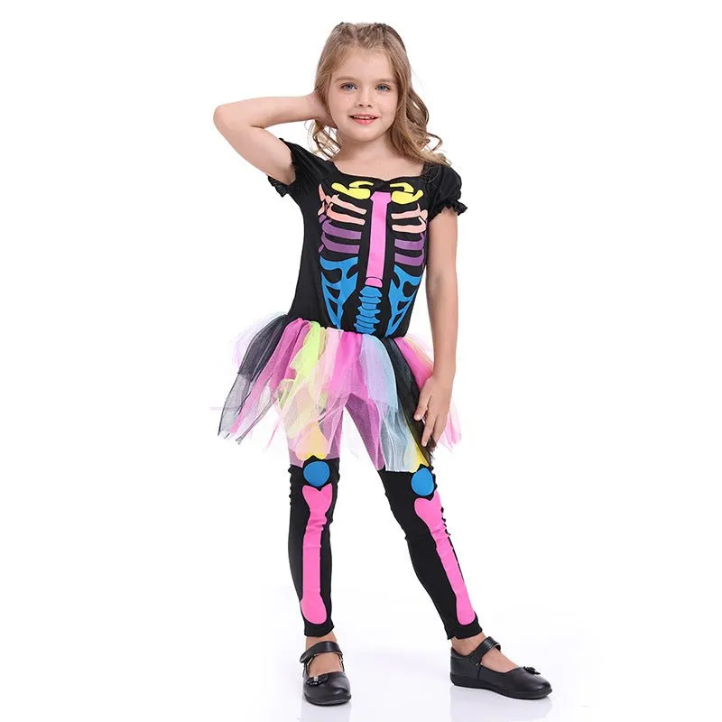 Toddler/Kid Girl's Colorful Skeleton Halloween Costume