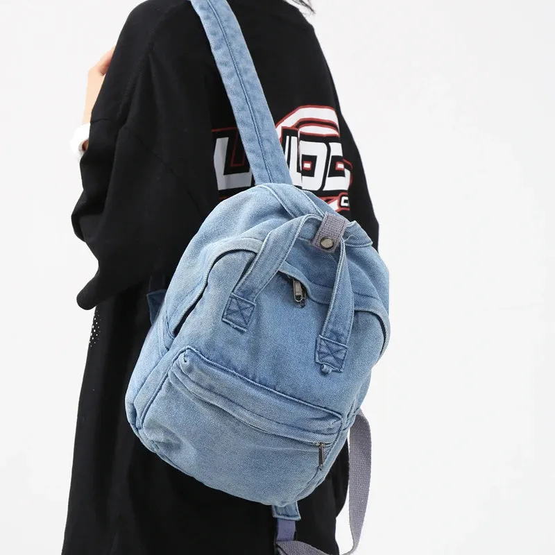 UAKISS  -  Denim Canvas Female Backpack College Student School Bag For Teenager Girls Vintage Women Kawaii Backpack Ladies Travel Book Bag