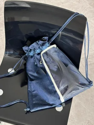UAKISS  -  Denim Drawstring Patch Girls Shoulder Pain Bag Casual Sweet Japanese Light Backpack
