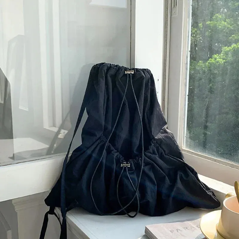 UAKISS  -  Korean Solid Pocket All Match Backpack Drawstring Y2k Aesthetic Ins Simple Schoolbag Women Casual Fashion Backpacks for Students