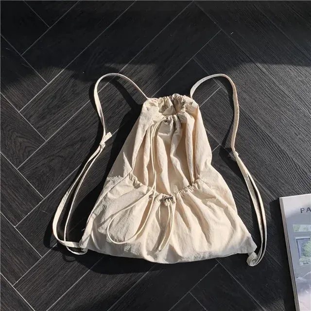 UAKISS  -  Korean Solid Pocket All Match Backpack Drawstring Y2k Aesthetic Ins Simple Schoolbag Women Casual Fashion Backpacks for Students