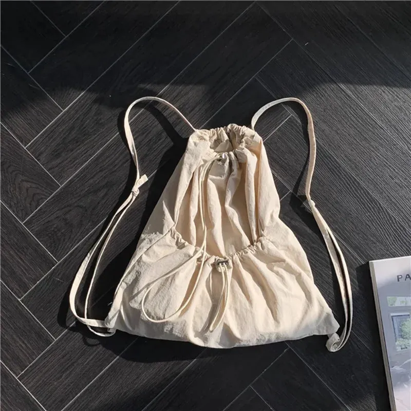 UAKISS  -  Korean Solid Pocket All Match Backpack Drawstring Y2k Aesthetic Ins Simple Schoolbag Women Casual Fashion Backpacks for Students