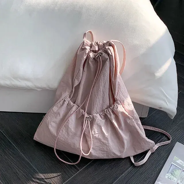 UAKISS  -  Korean Solid Pocket All Match Backpack Drawstring Y2k Aesthetic Ins Simple Schoolbag Women Casual Fashion Backpacks for Students