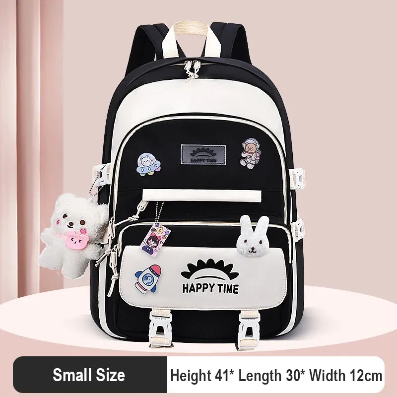 UAKISS  -  Large Capacity Cute Women Multi-Pocket Nylon Backpack Ins Junior High School Student School Bag Female Girl Backpack Laptop Book