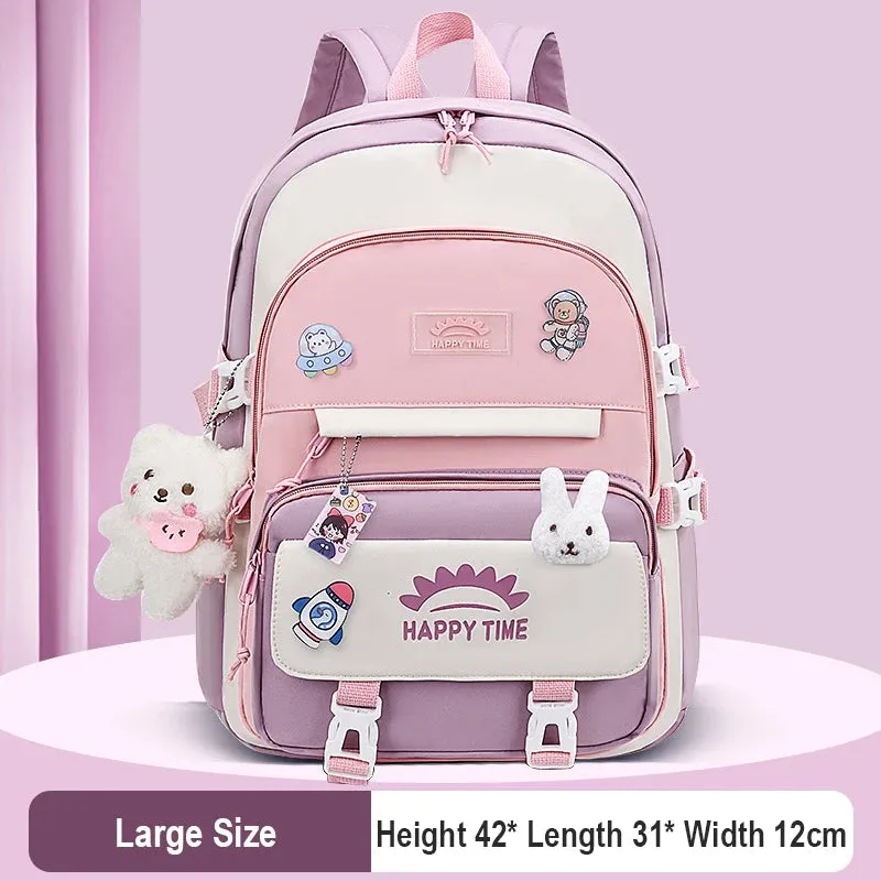 UAKISS  -  Large Capacity Cute Women Multi-Pocket Nylon Backpack Ins Junior High School Student School Bag Female Girl Backpack Laptop Book