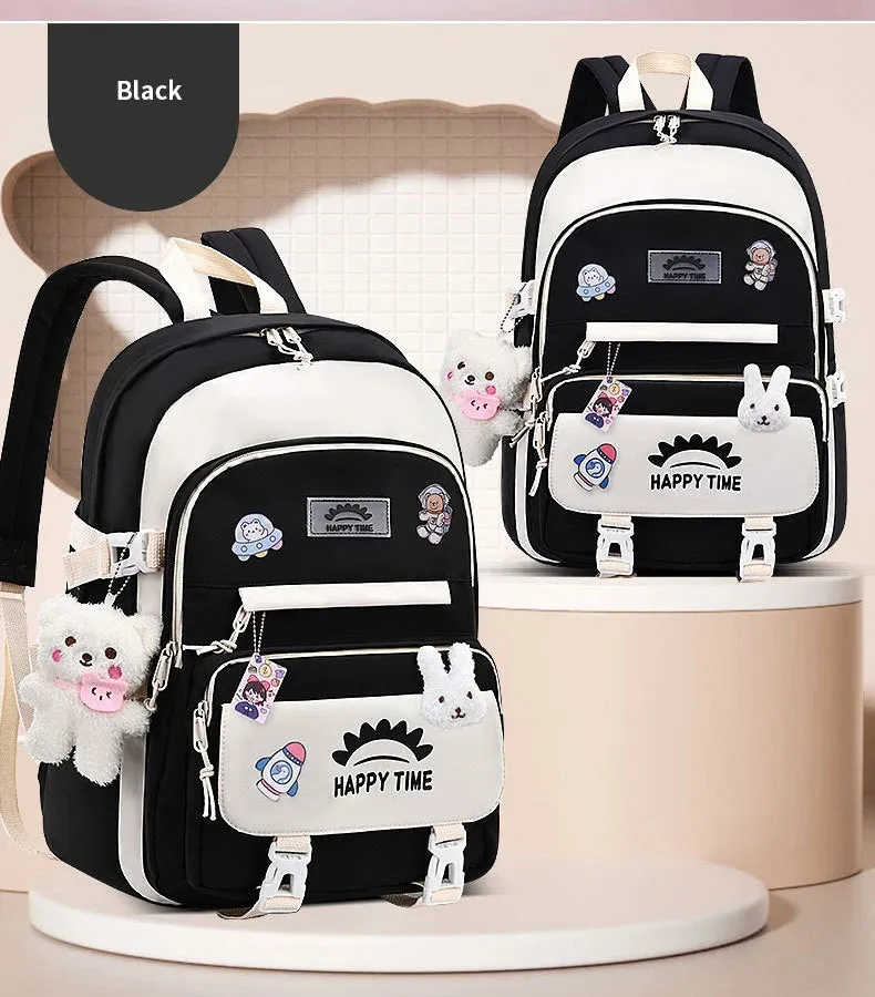 UAKISS  -  Large Capacity Cute Women Multi-Pocket Nylon Backpack Ins Junior High School Student School Bag Female Girl Backpack Laptop Book