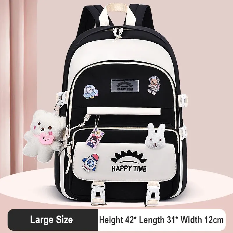 UAKISS  -  Large Capacity Cute Women Multi-Pocket Nylon Backpack Ins Junior High School Student School Bag Female Girl Backpack Laptop Book