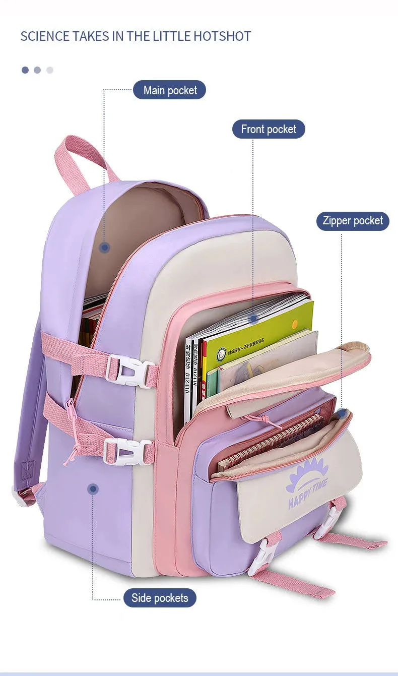 UAKISS  -  Large Capacity Cute Women Multi-Pocket Nylon Backpack Ins Junior High School Student School Bag Female Girl Backpack Laptop Book