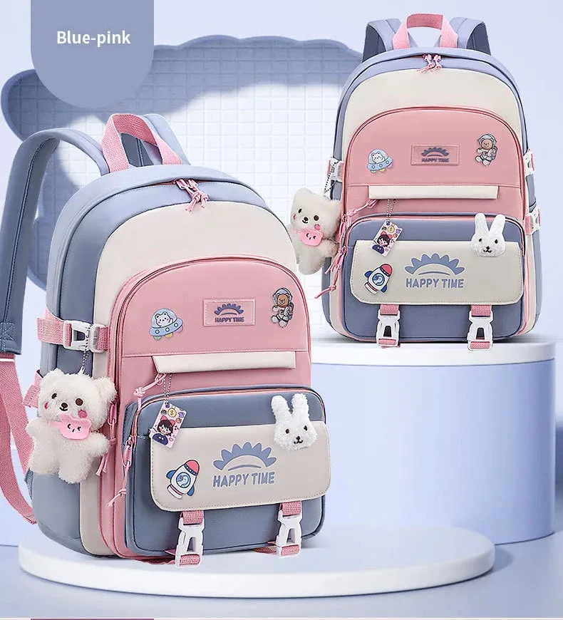UAKISS  -  Large Capacity Cute Women Multi-Pocket Nylon Backpack Ins Junior High School Student School Bag Female Girl Backpack Laptop Book