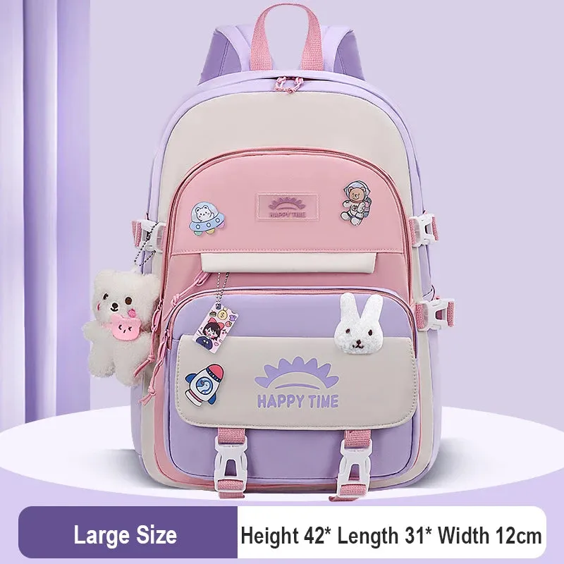 UAKISS  -  Large Capacity Cute Women Multi-Pocket Nylon Backpack Ins Junior High School Student School Bag Female Girl Backpack Laptop Book