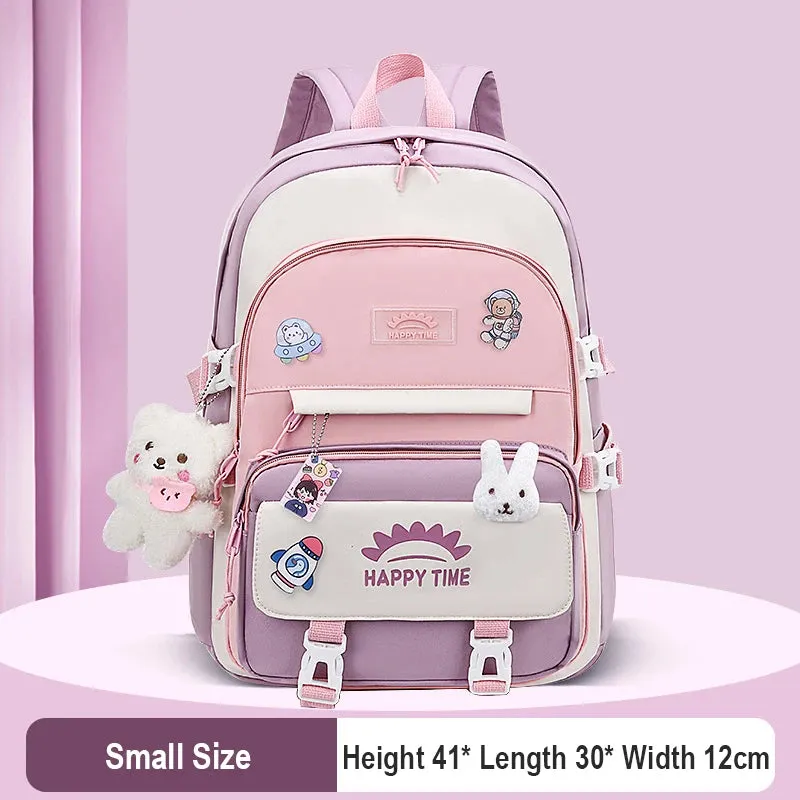 UAKISS  -  Large Capacity Cute Women Multi-Pocket Nylon Backpack Ins Junior High School Student School Bag Female Girl Backpack Laptop Book