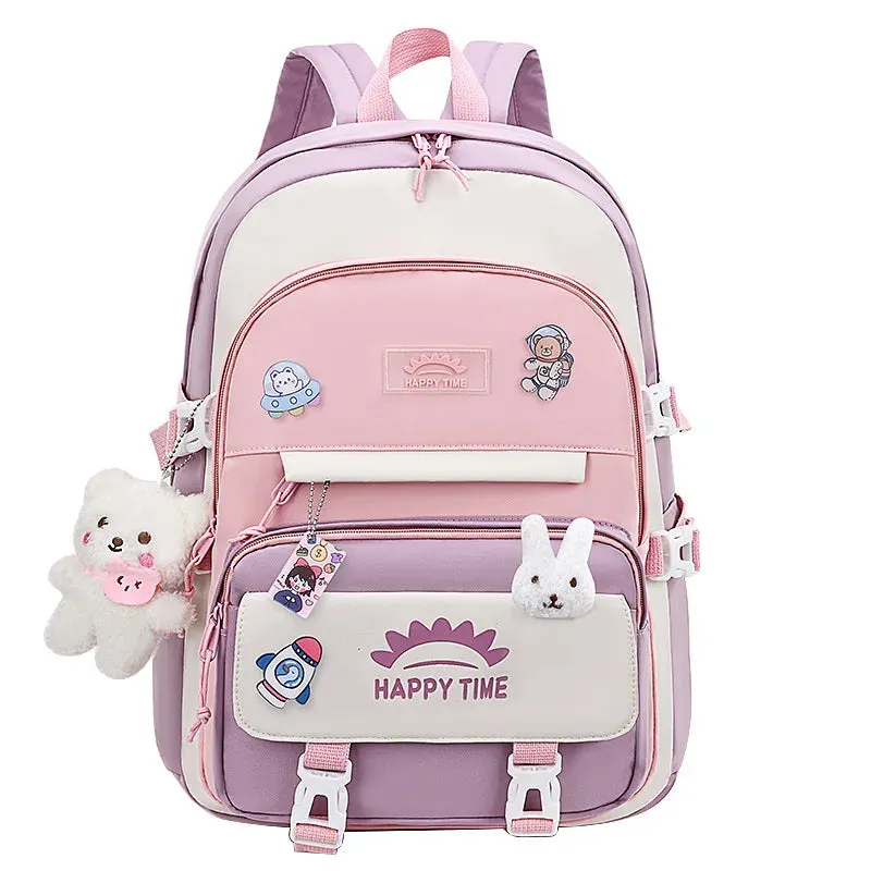 UAKISS  -  Large Capacity Cute Women Multi-Pocket Nylon Backpack Ins Junior High School Student School Bag Female Girl Backpack Laptop Book