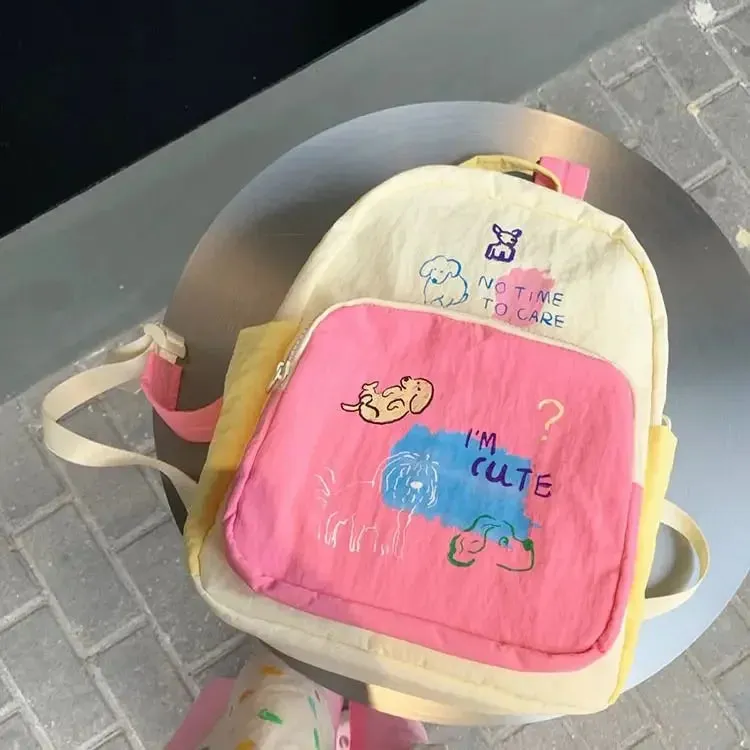 UAKISS  -   Mix Colours Backpack Cute Scrawl Print Korean Style Bags for Women 2024 Fashion Student Routine Designer Backpack