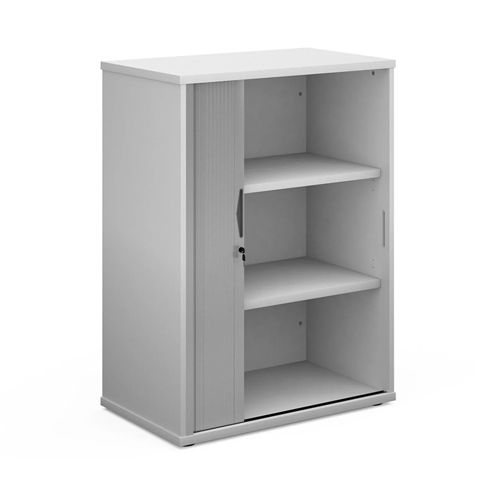 Universal single door tambour cupboard with silver door