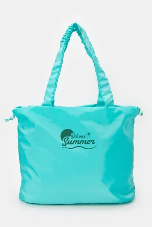 Women Blue Printed Beach Bag