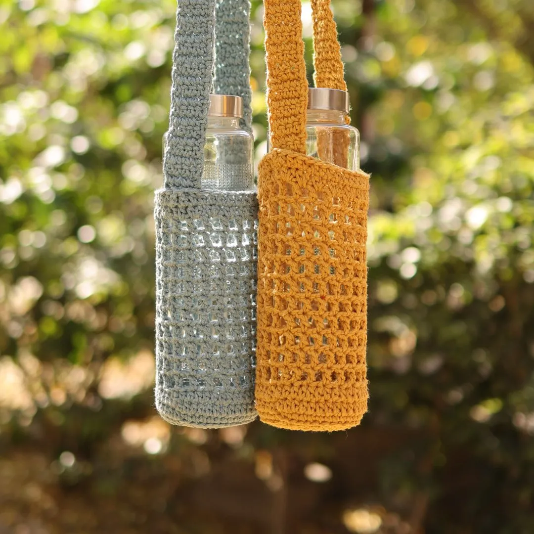 Yellow Handmade Crochet Sling Bottle Cover